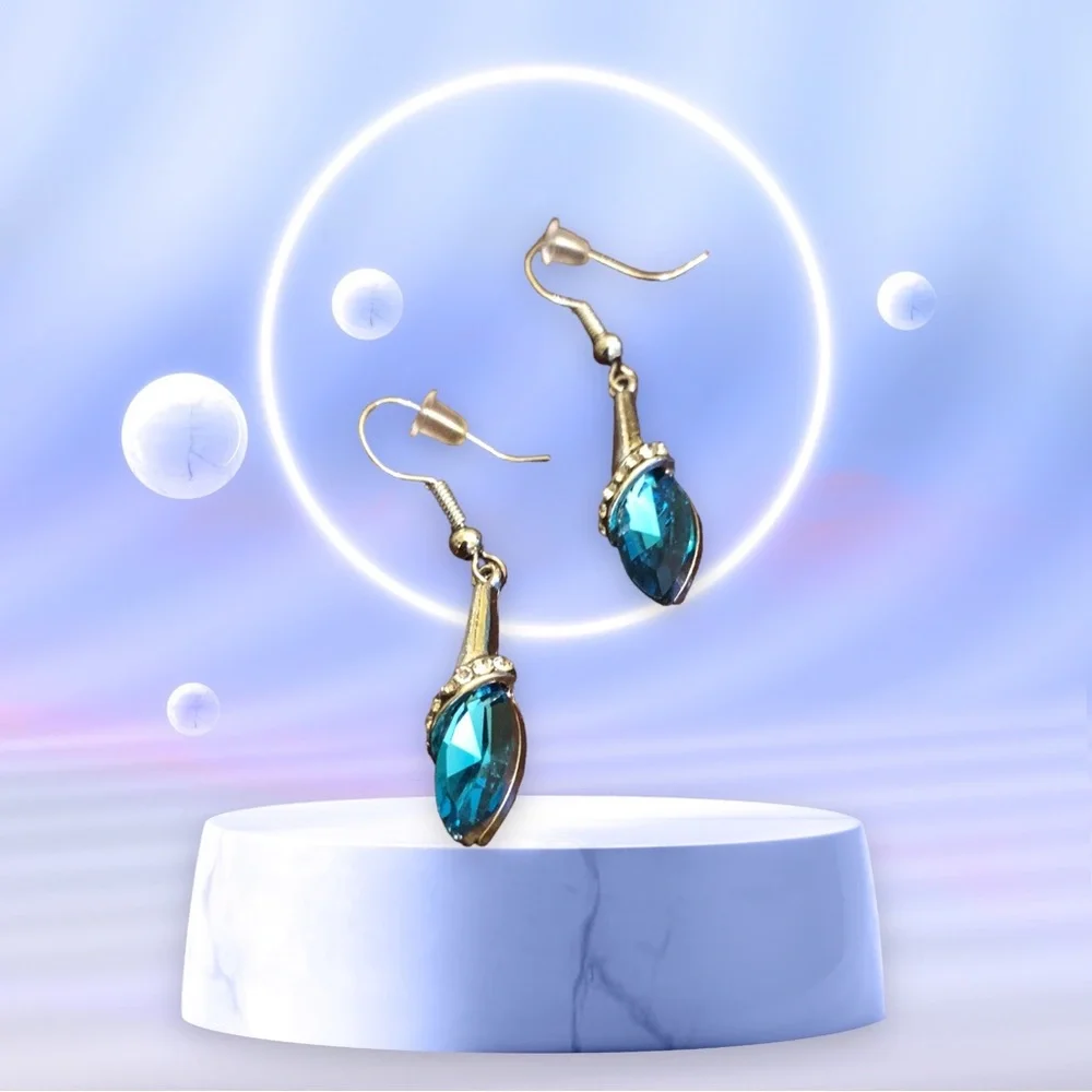 Yaomiao Crystal Dangle Water Drop Earrings Women's Silver/Blue